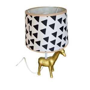 Giraffe Lamp Gold Base Black White Shade 10 x 17